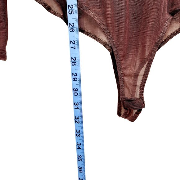 Sheer Burgundy Bodysuit Embellishments Long Sleeve Mock Neck Stretch Fit IRIS 3X - Picture 7 of 10